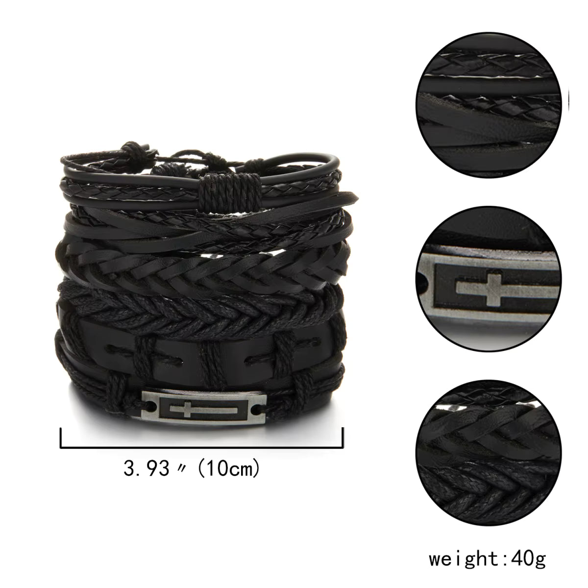 Cross Black Bracelet Set