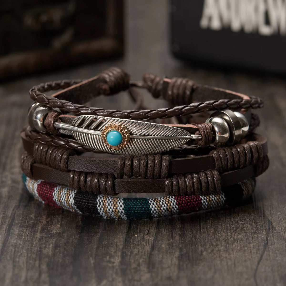 Boho Leather Bracelet Set 3pc