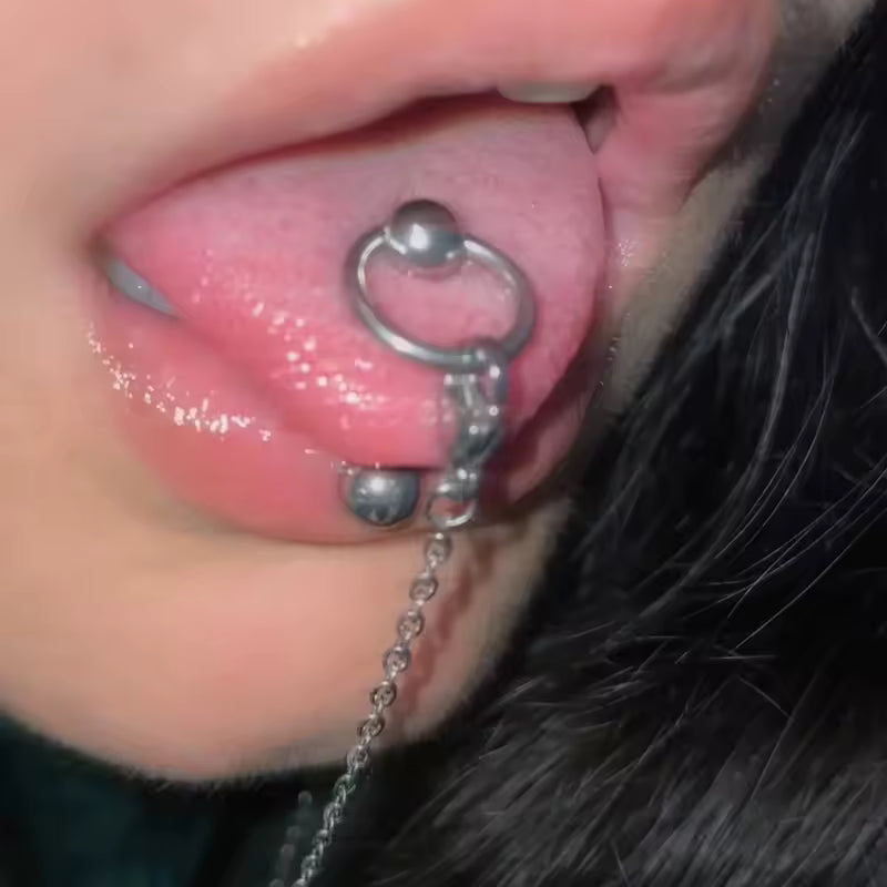 Lip Horseshoe Tongue Ring Chain