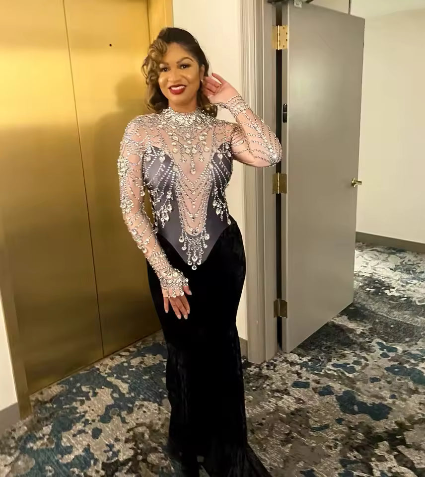Velvet Black Rhinestone Dress