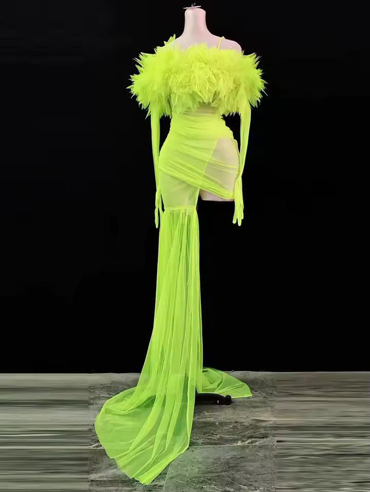 Sheer Neon Dress With Gloves