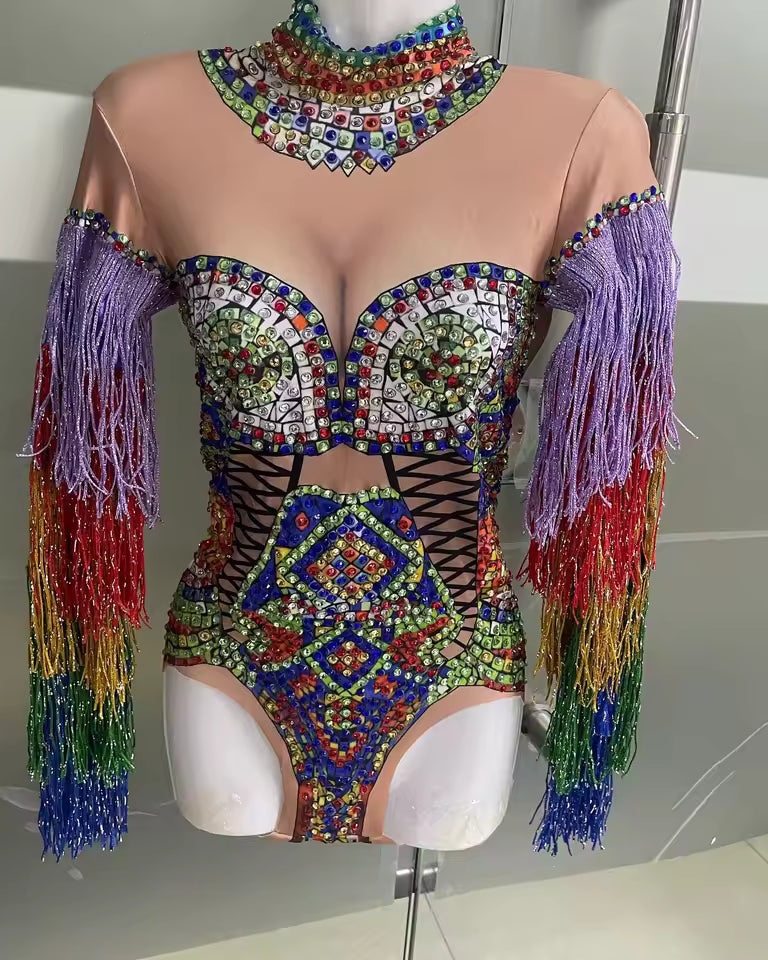 Diamond Rainbow Monokini Fringe Costume