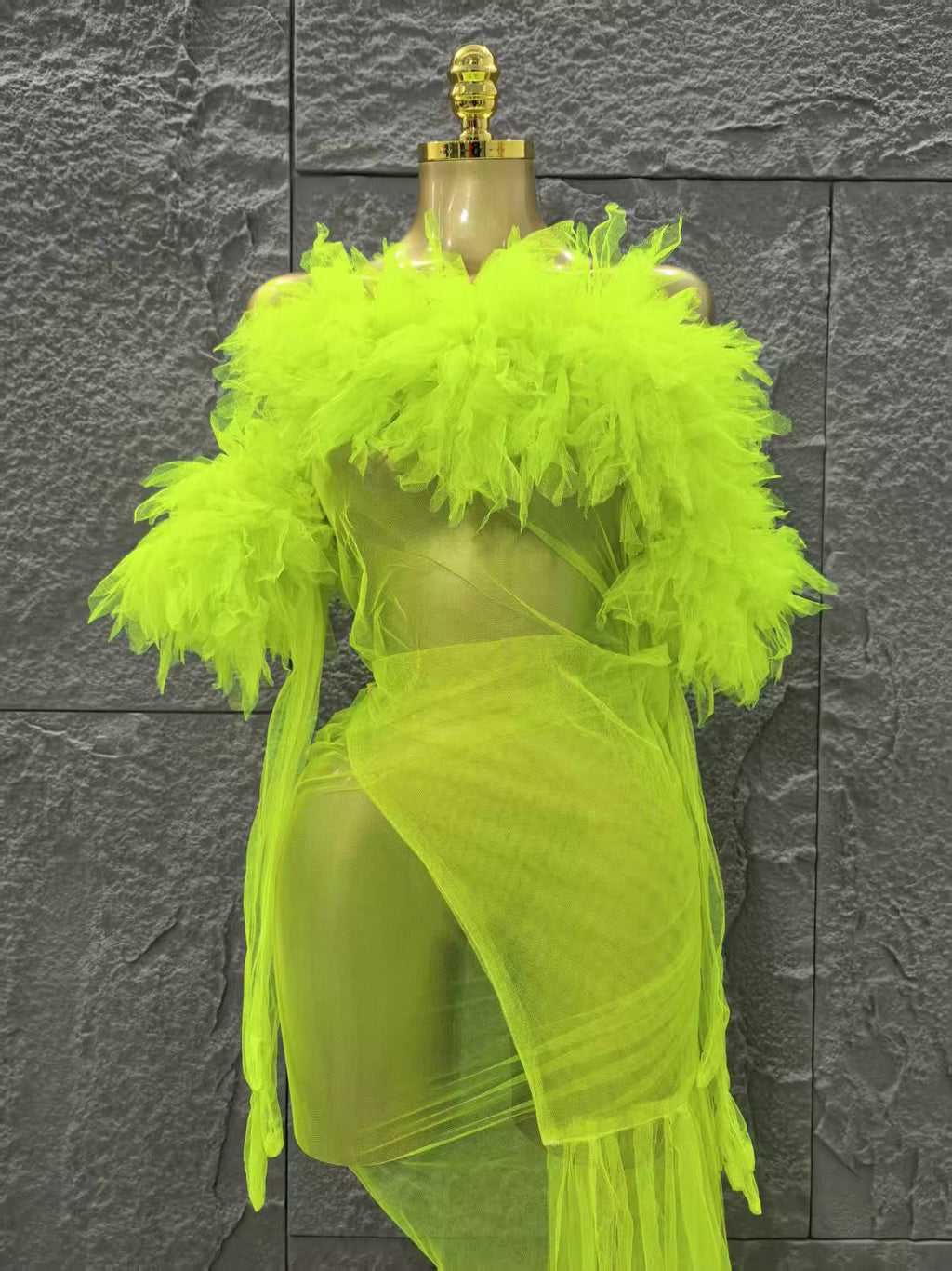 Sheer Neon Dress With Gloves