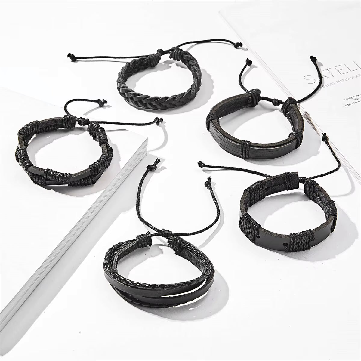 Black Woven Bracelet 6pc Set