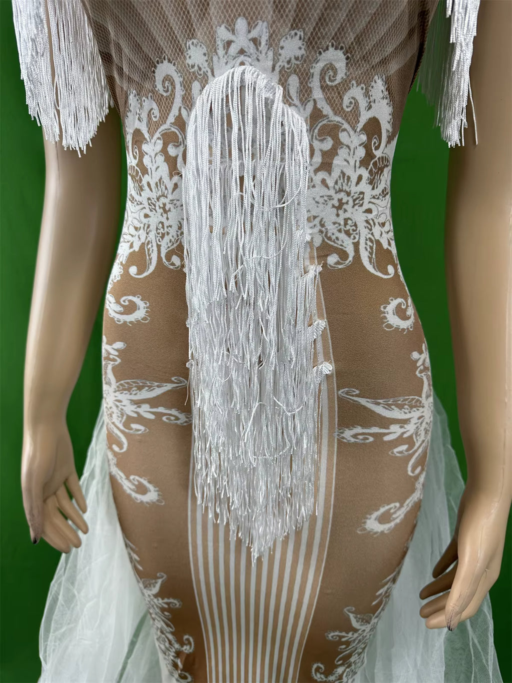 Sheer White Train Drag Queen Dress