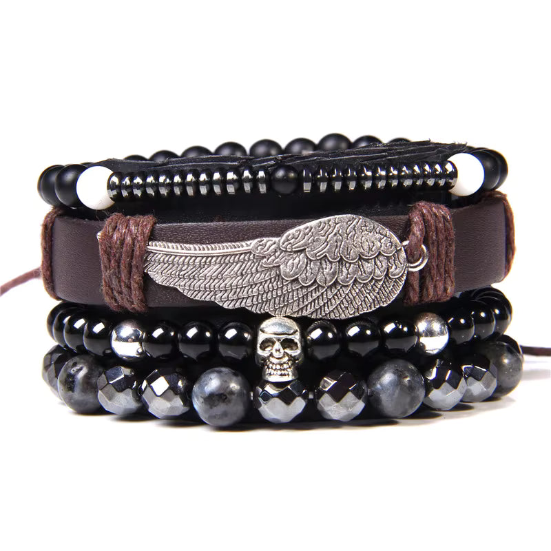 Gothic Skull Bead Bracelet Set