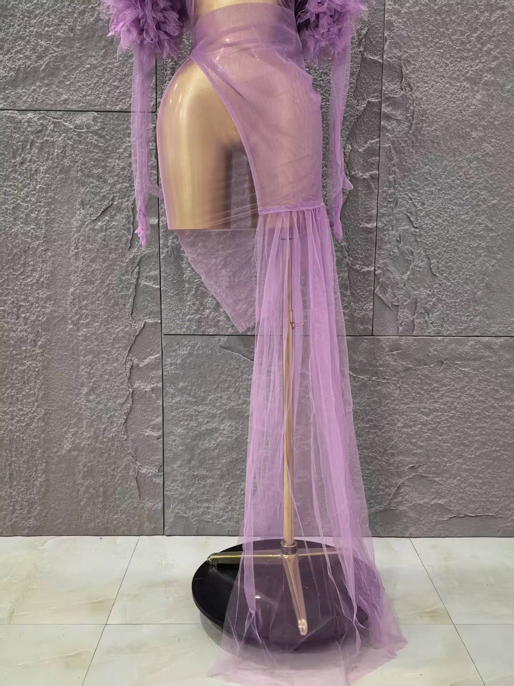 Sheer Neon Dress With Gloves