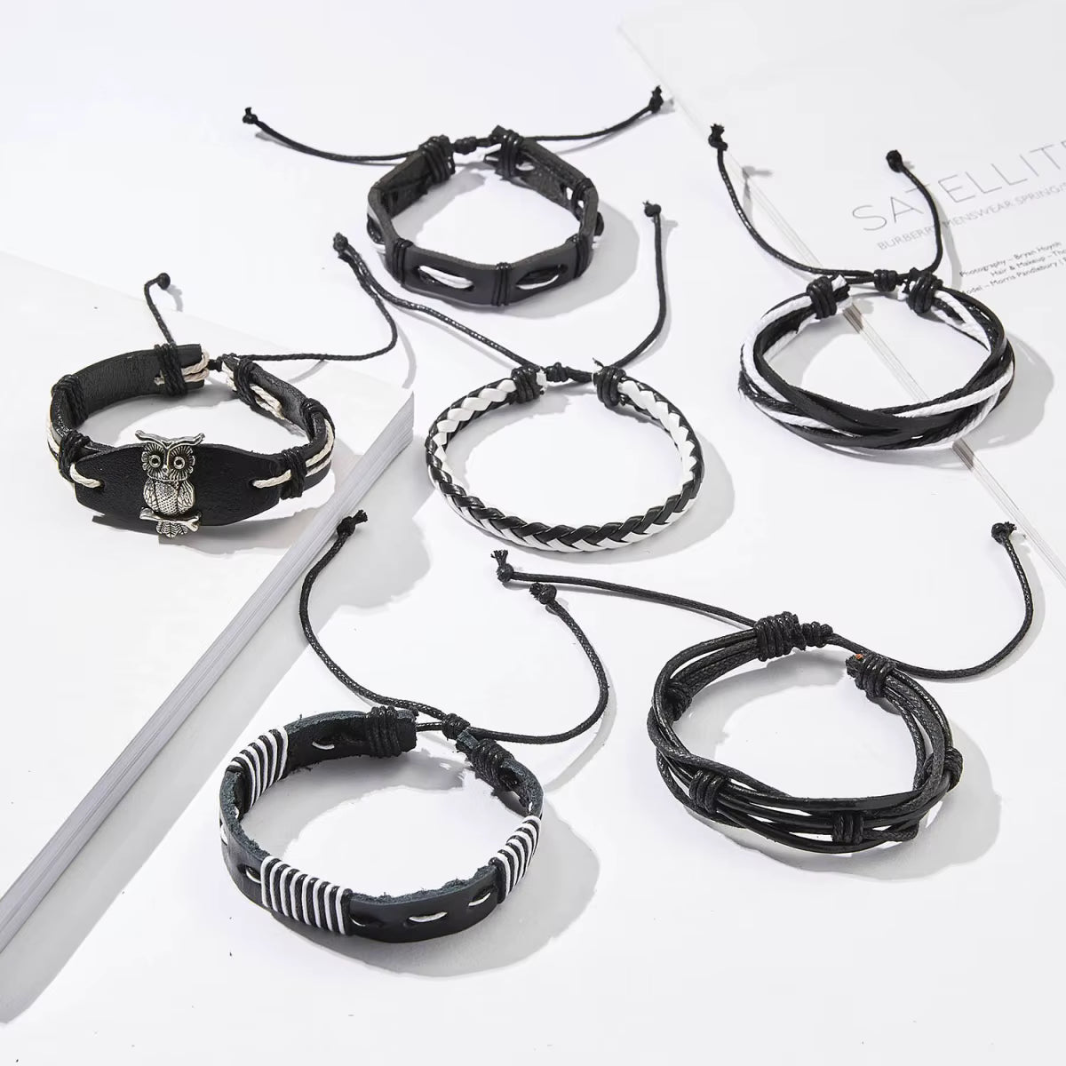 6PC Faux Leather Bracelet Set