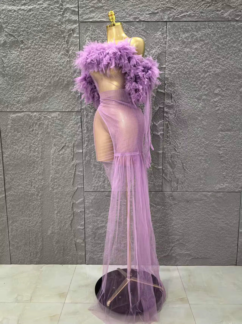 Sheer Neon Dress With Gloves