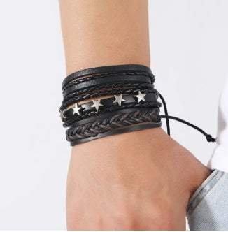 Y2K Punk Leather 5pc Bracelet Set