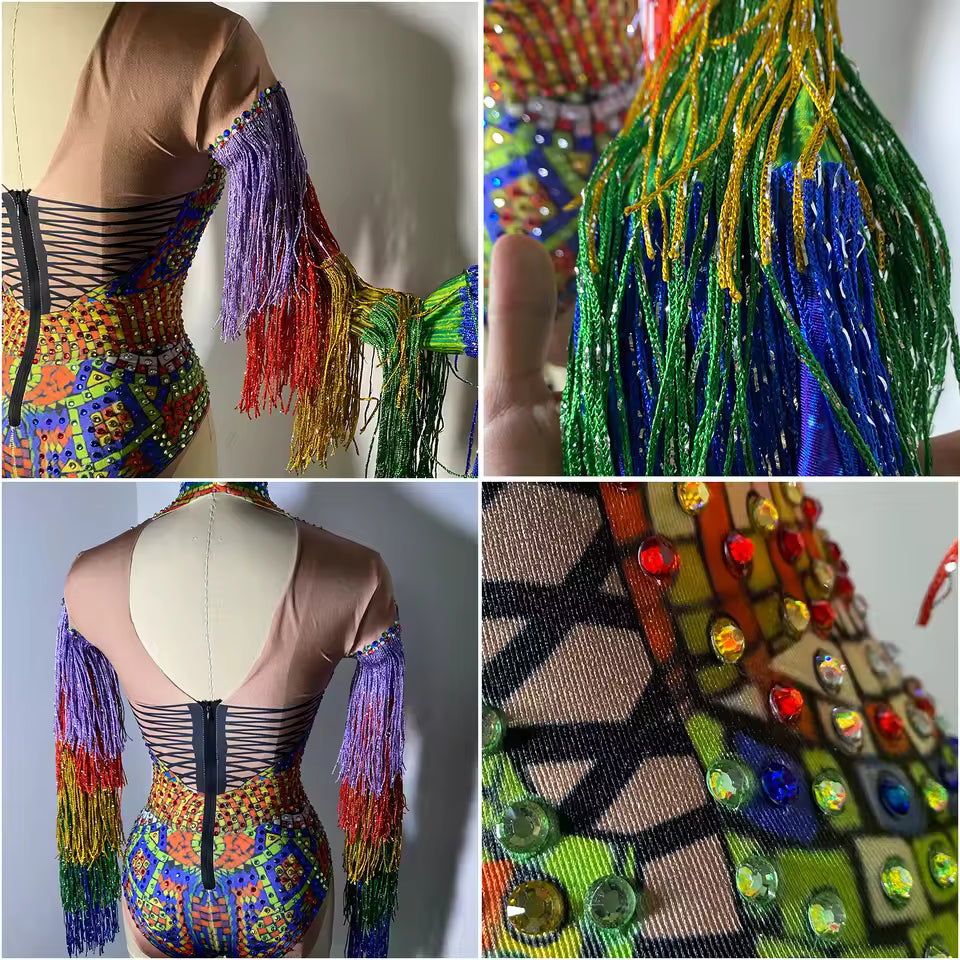 Diamond Rainbow Monokini Fringe Costume