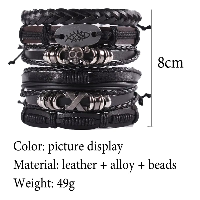 Gothic Punk Rock Leather Bracelet Set
