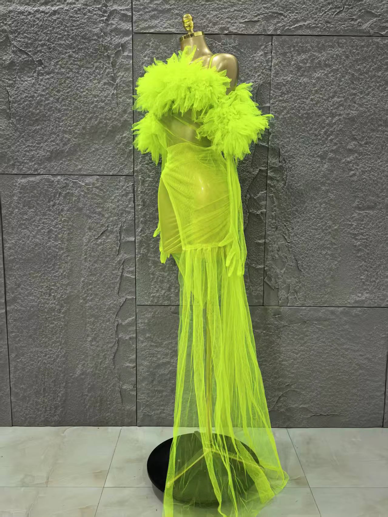 Sheer Neon Dress With Gloves