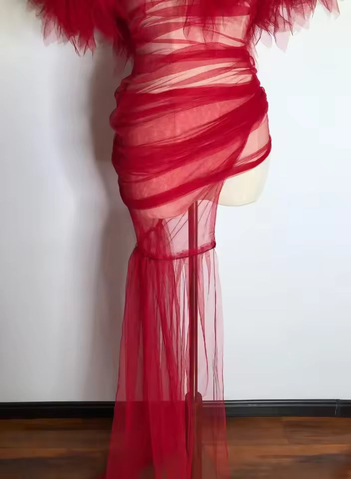 Sheer Neon Dress With Gloves