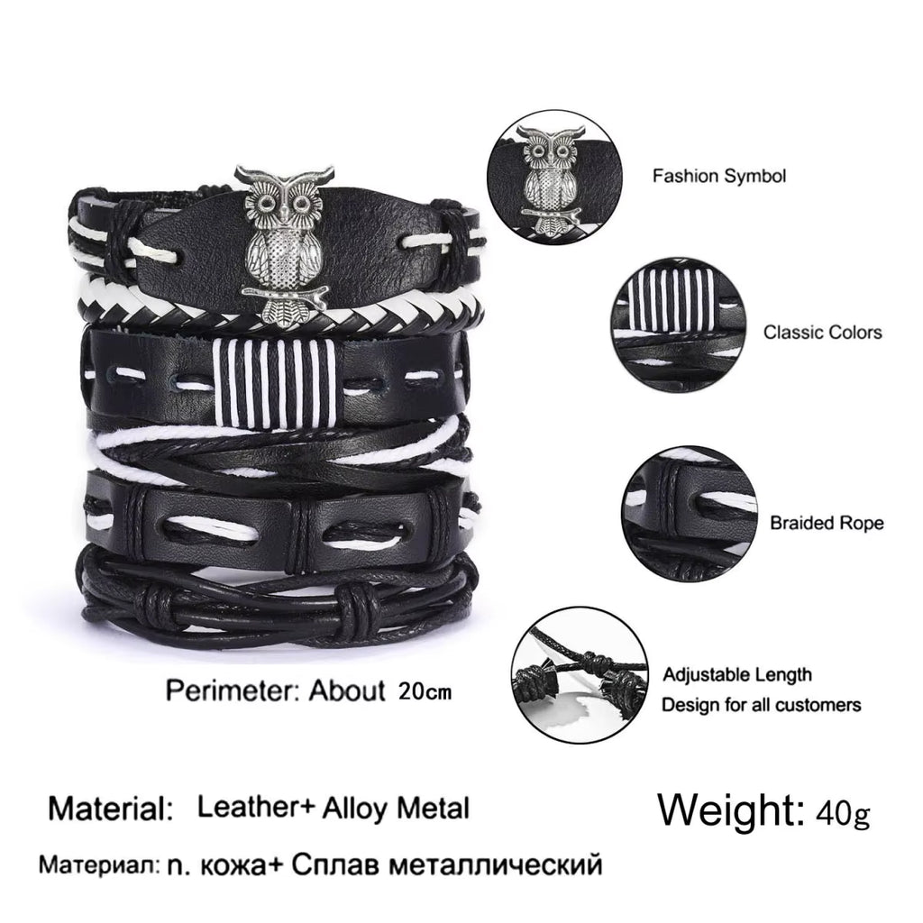 6PC Faux Leather Bracelet Set