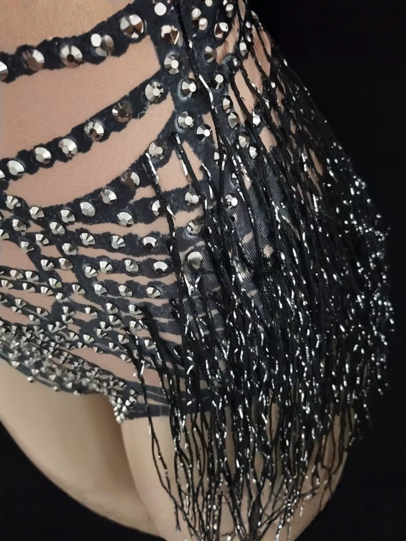 Black Fringe Sequince Drag Queen Lyrical Costume