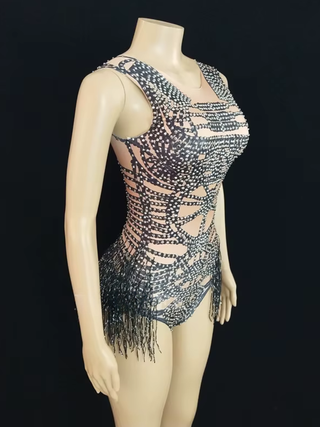 Black Fringe Sequince Drag Queen Lyrical Costume