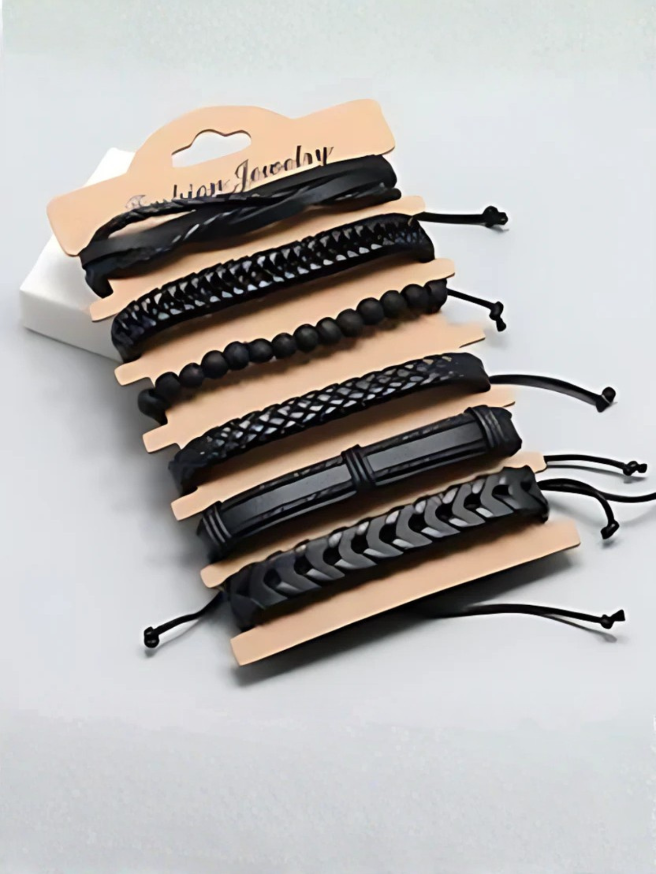 Black Woven Bracelet 6pc Set