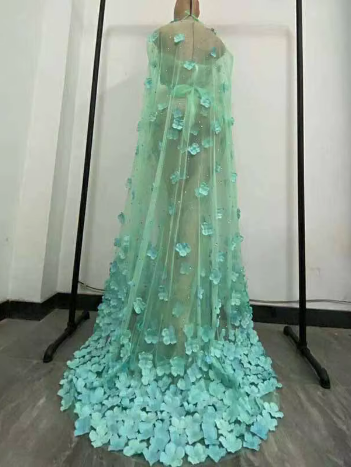 Blue Floral Cap Lace Dress