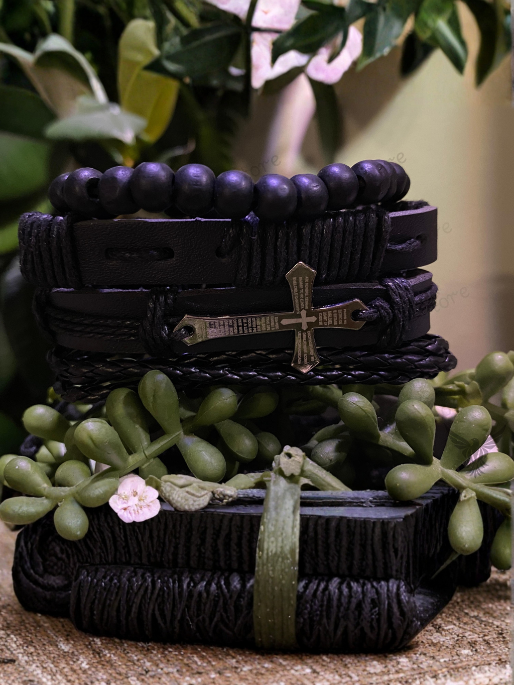 Black Cross Bracelet Set