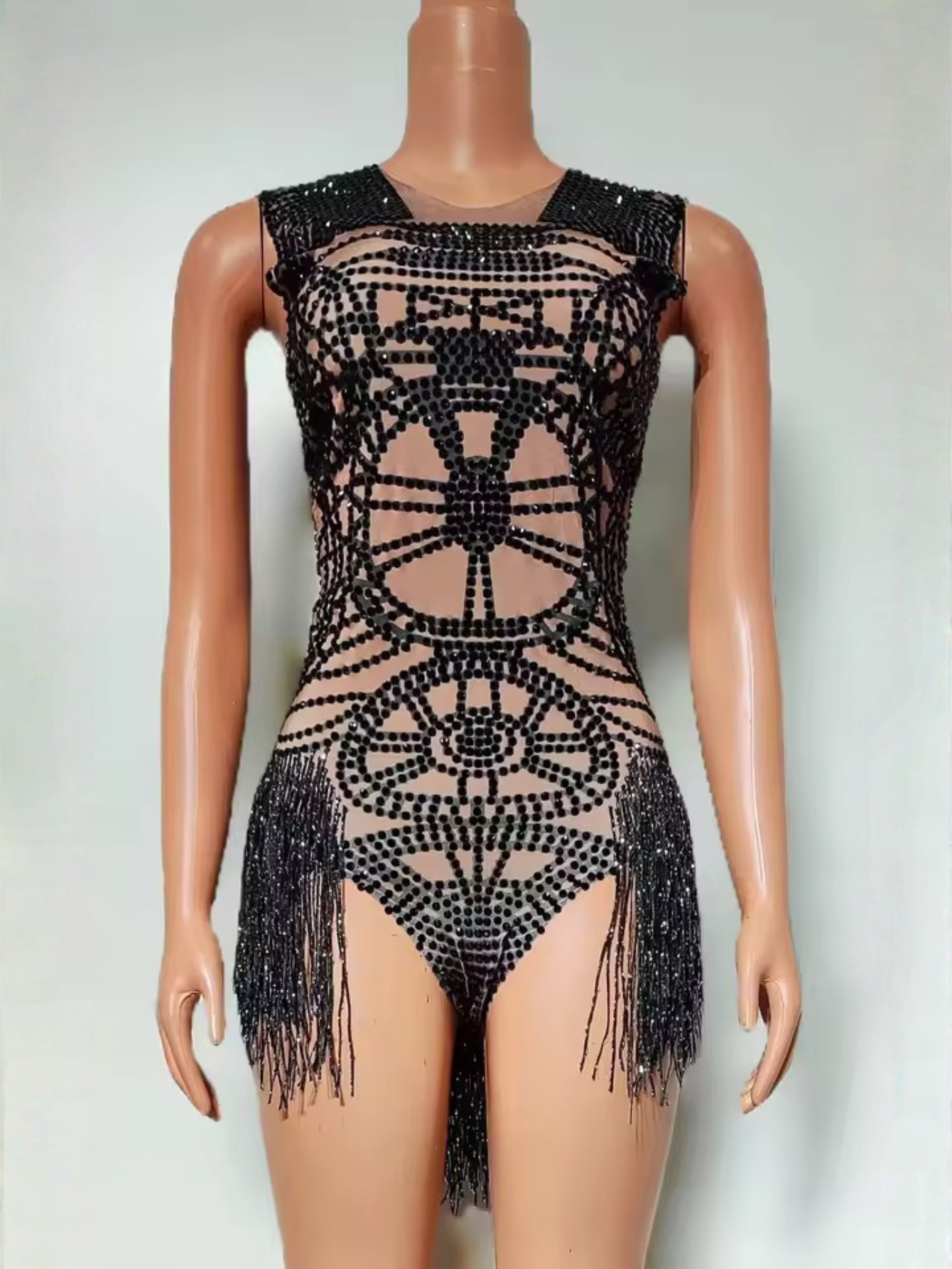 Black Fringe Sequince Drag Queen Lyrical Costume