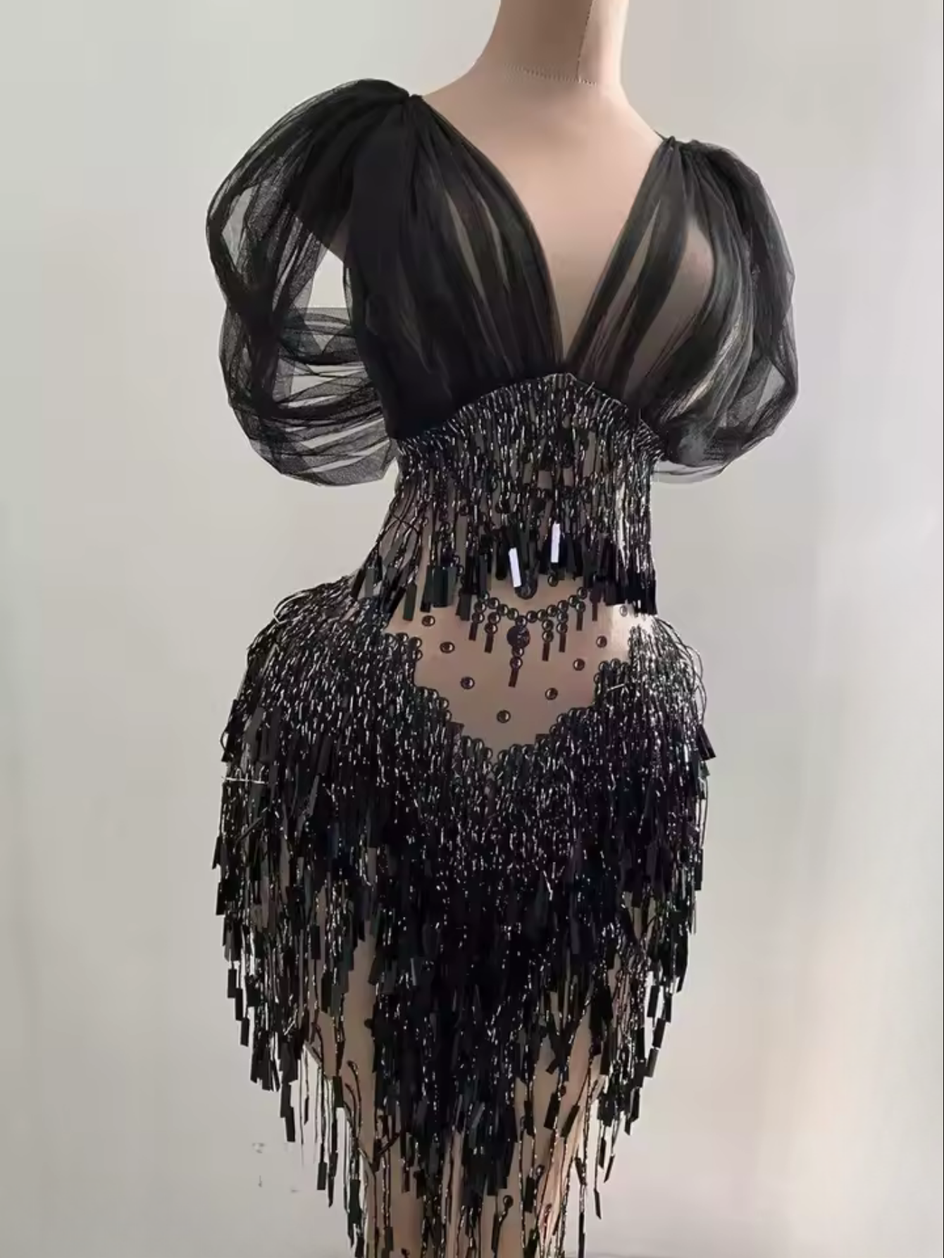 Black Fringe Sequince Drag Queen Lyrical Costume