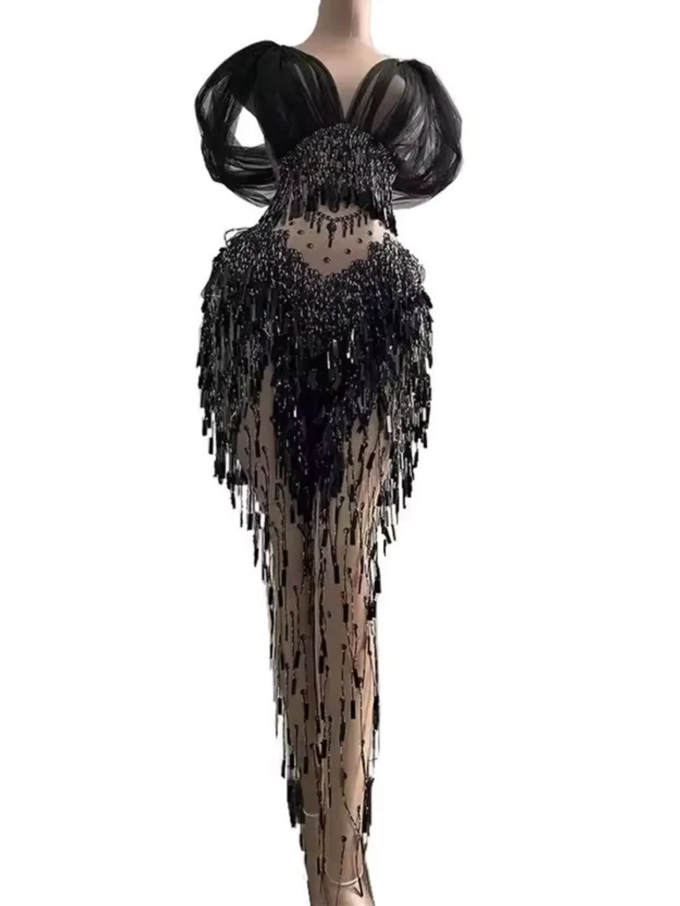 Black Fringe Sequince Drag Queen Lyrical Costume
