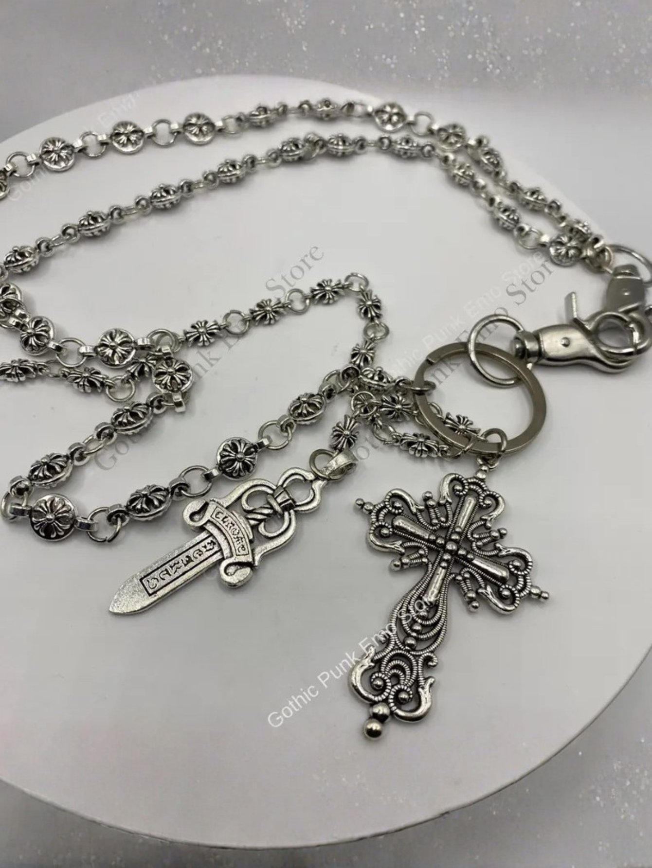 CH Cross Gothic Punk Silver Pants Chain