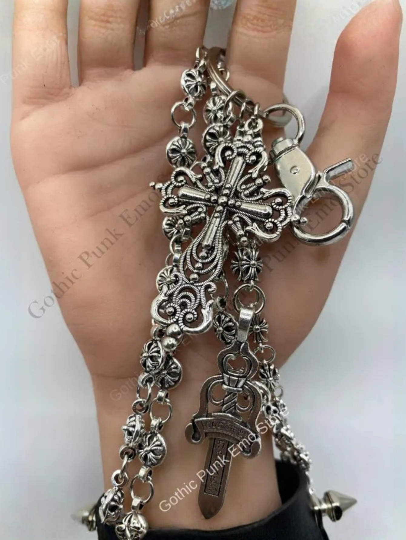 CH Cross Gothic Punk Silver Pants Chain
