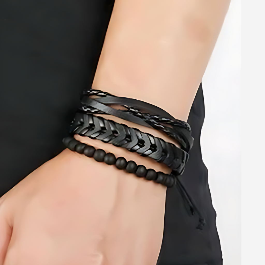 Black Woven Bracelet 6pc Set