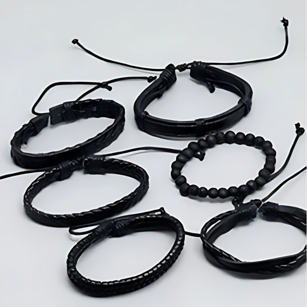 Black Woven Bracelet 6pc Set