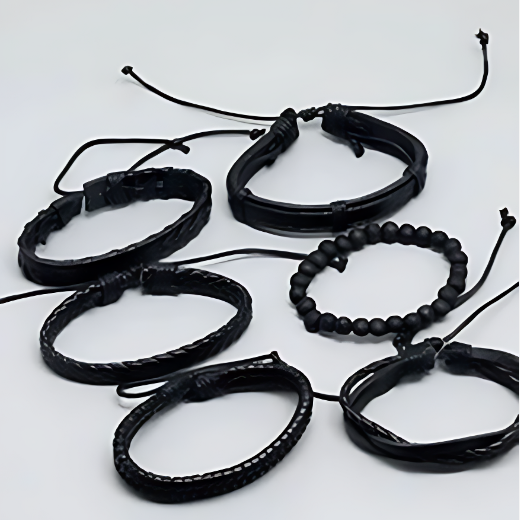 Black Woven Bracelet 6pc Set