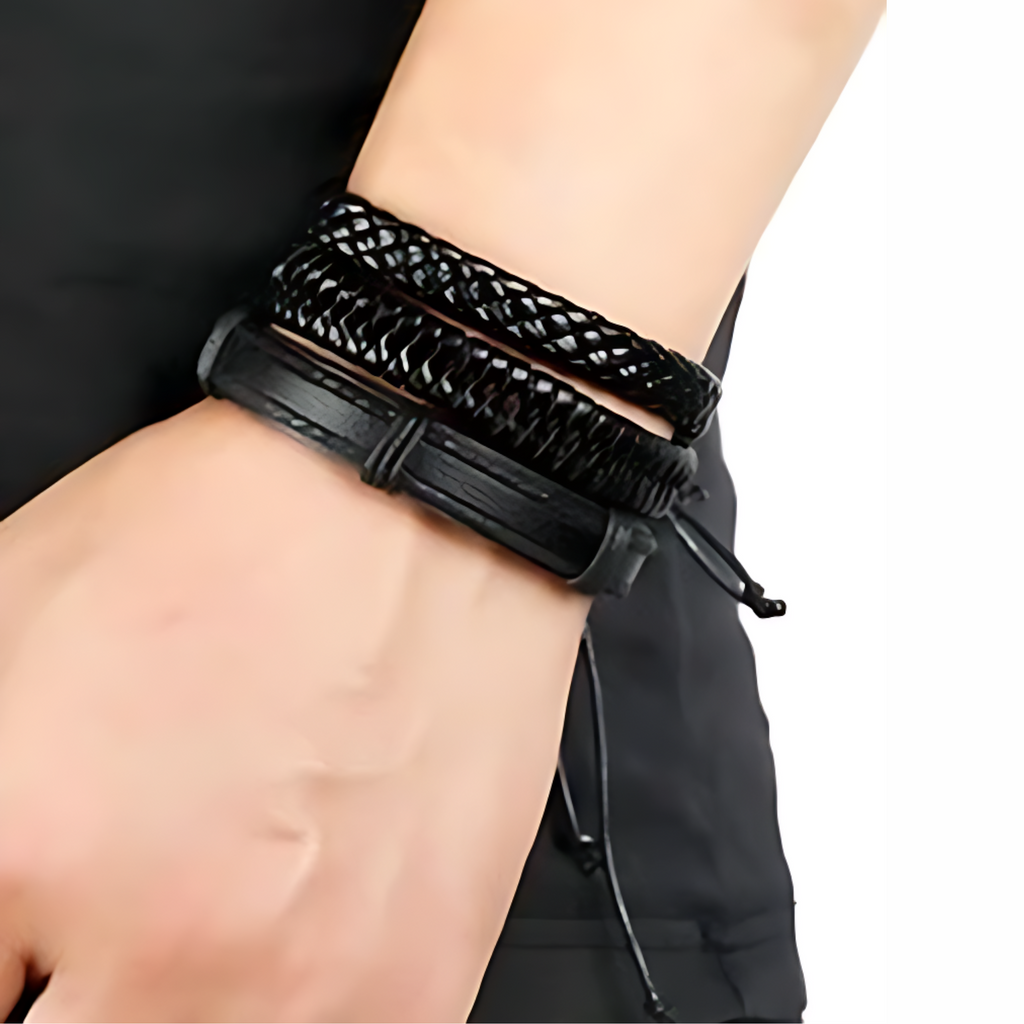 Black Woven Bracelet 6pc Set
