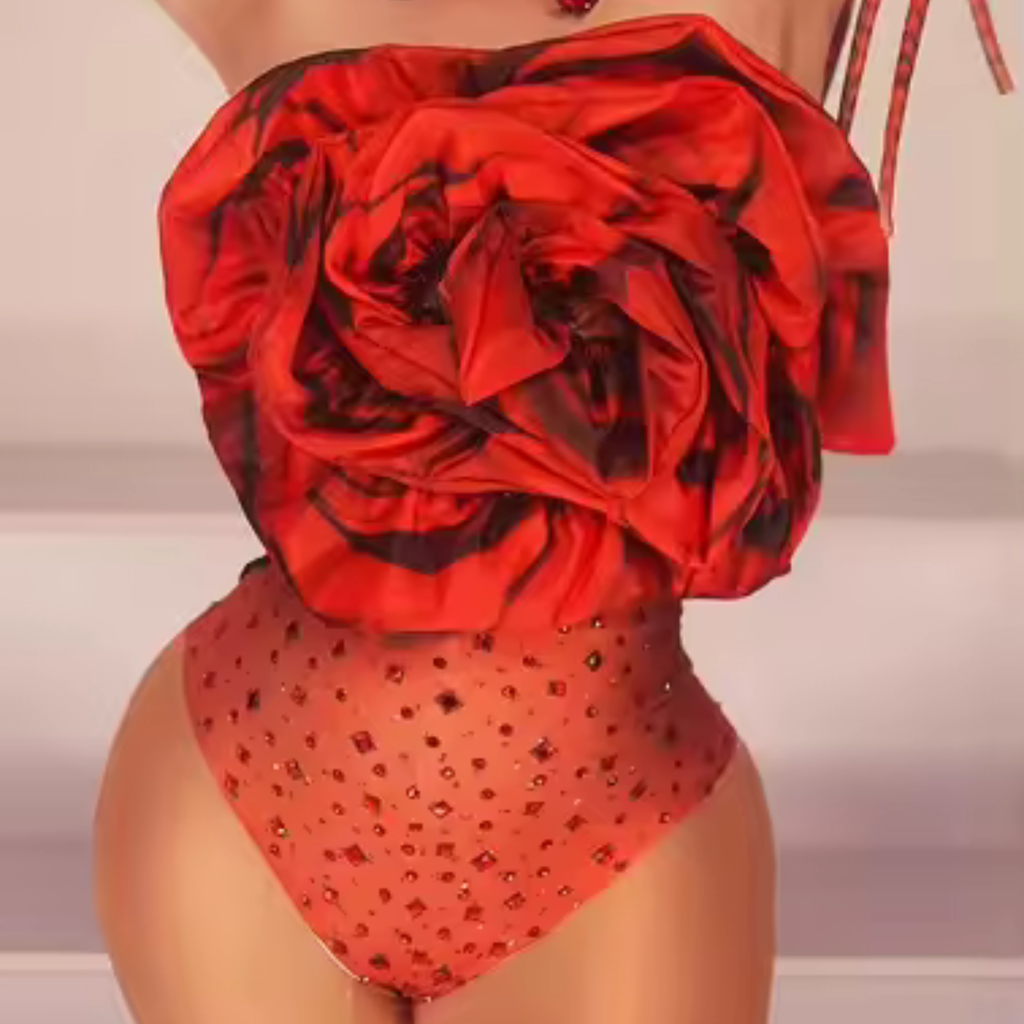 Red Rose Flower Drag Queen Monokini Set