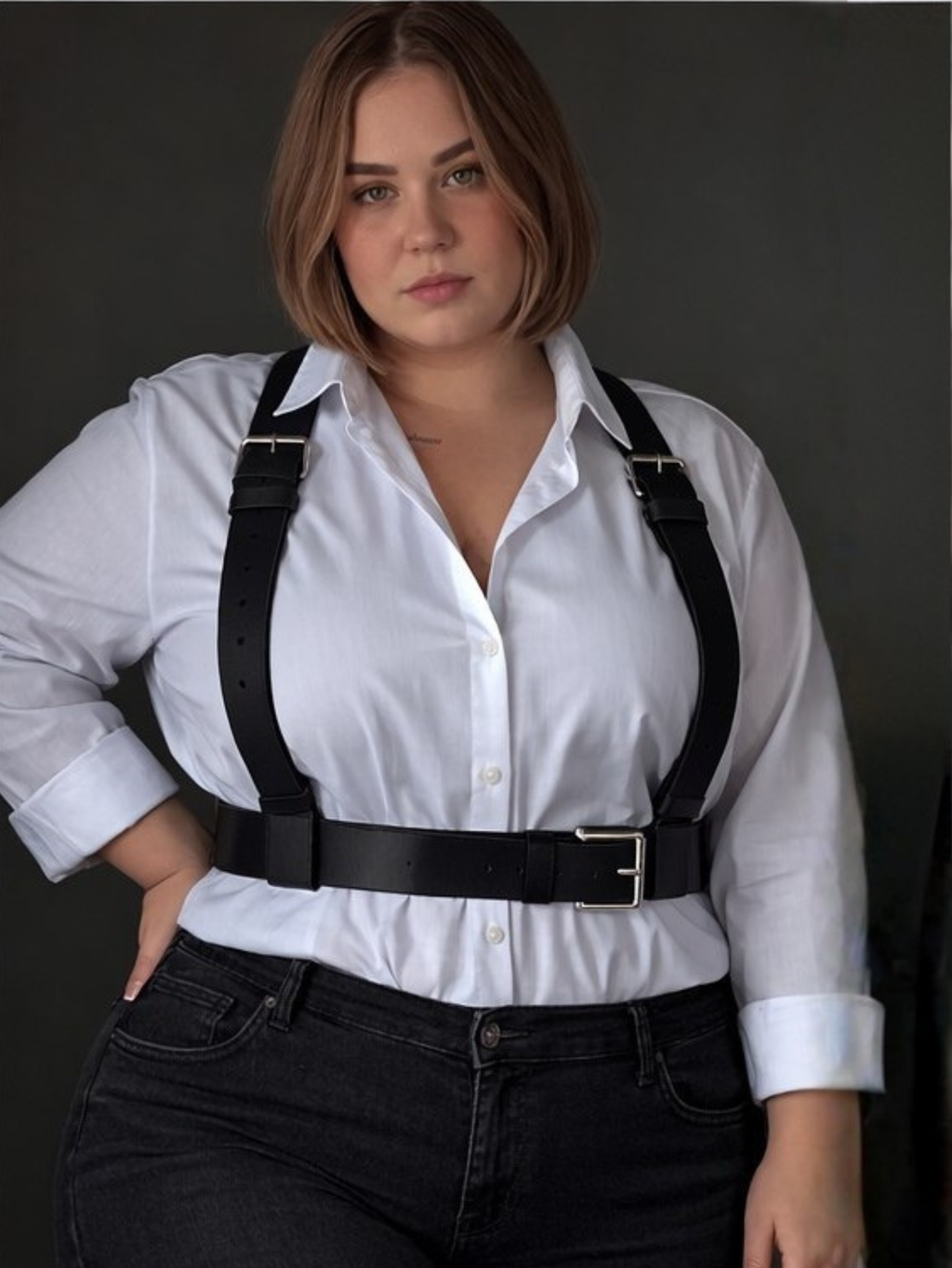 Plus Size Leather Suspenders