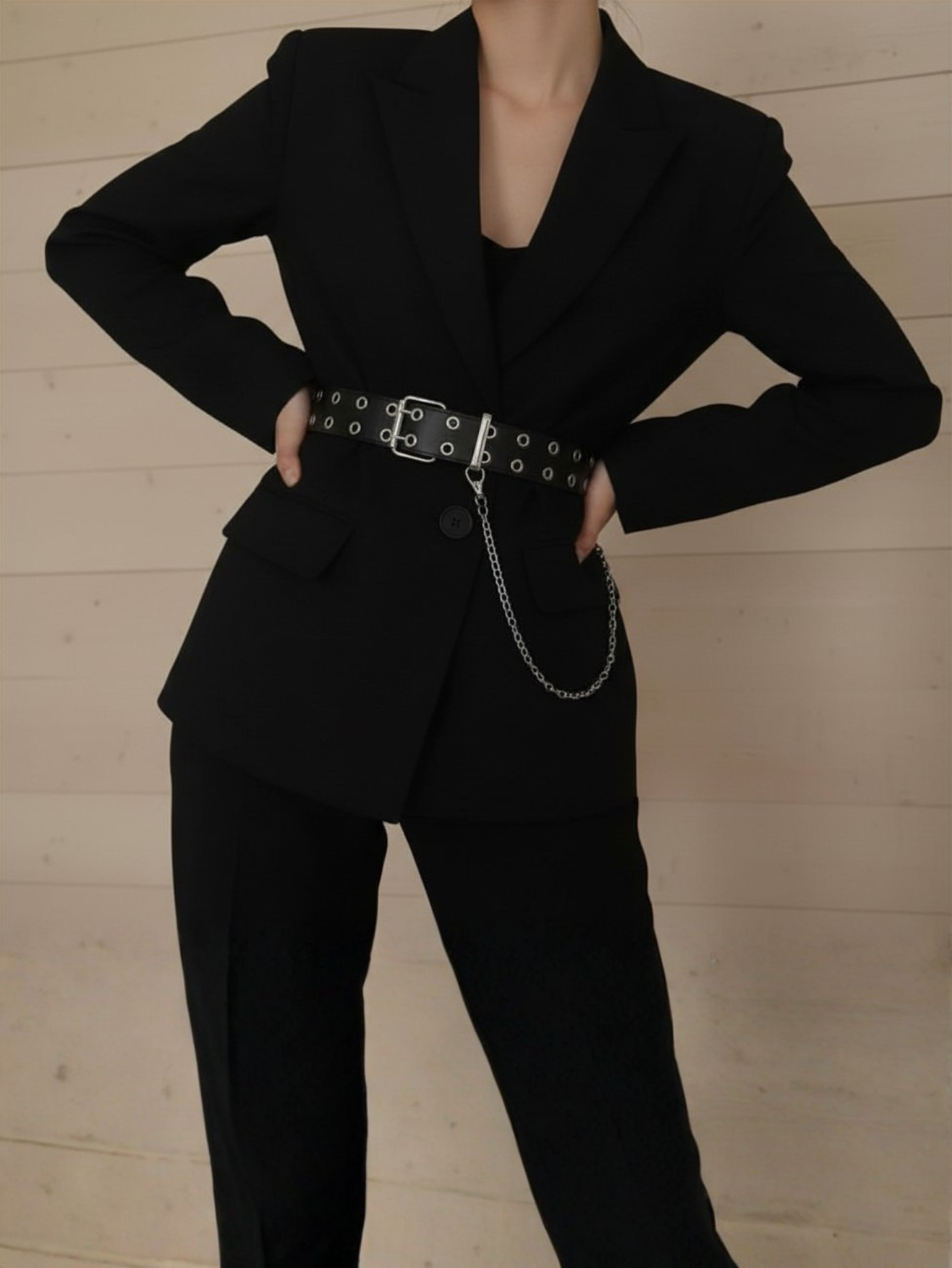 Black Grommet Belt With Chain