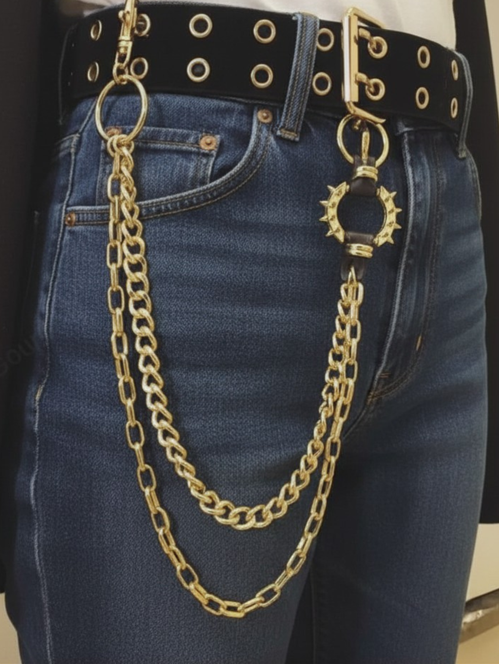 Gold Spiked O-Ring Wallet Chain