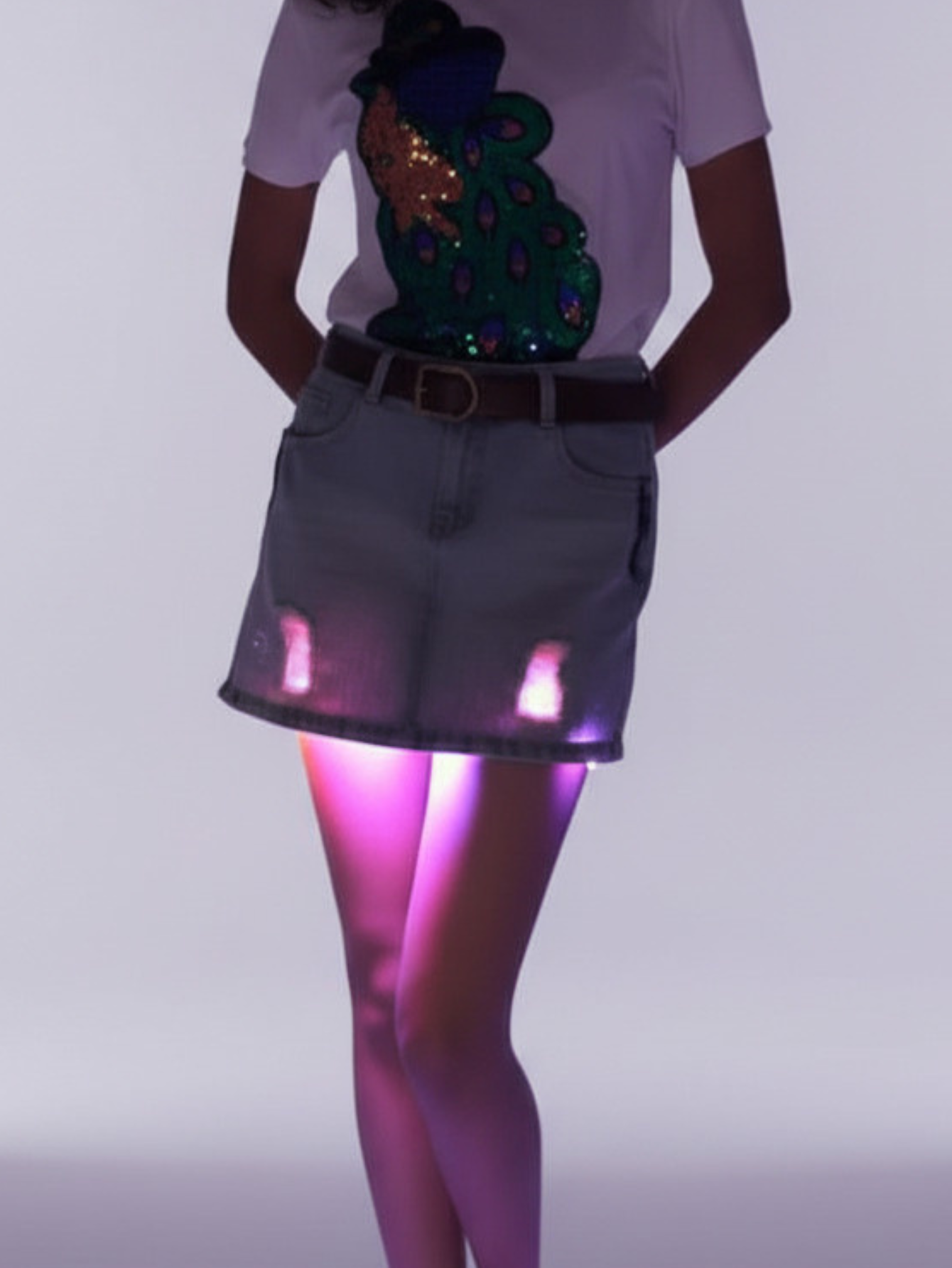Led Light Blue Jean Mini Skirt