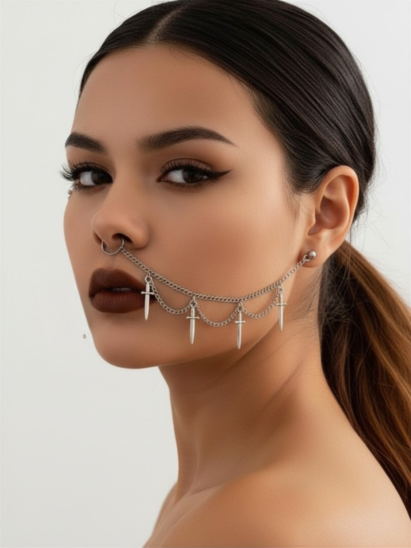 Lip Nose To Ear Chain Anime Cosplay Jewelry