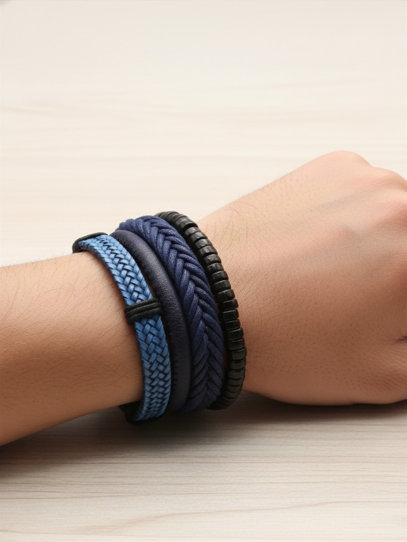 Blue Leather Bracelet Set
