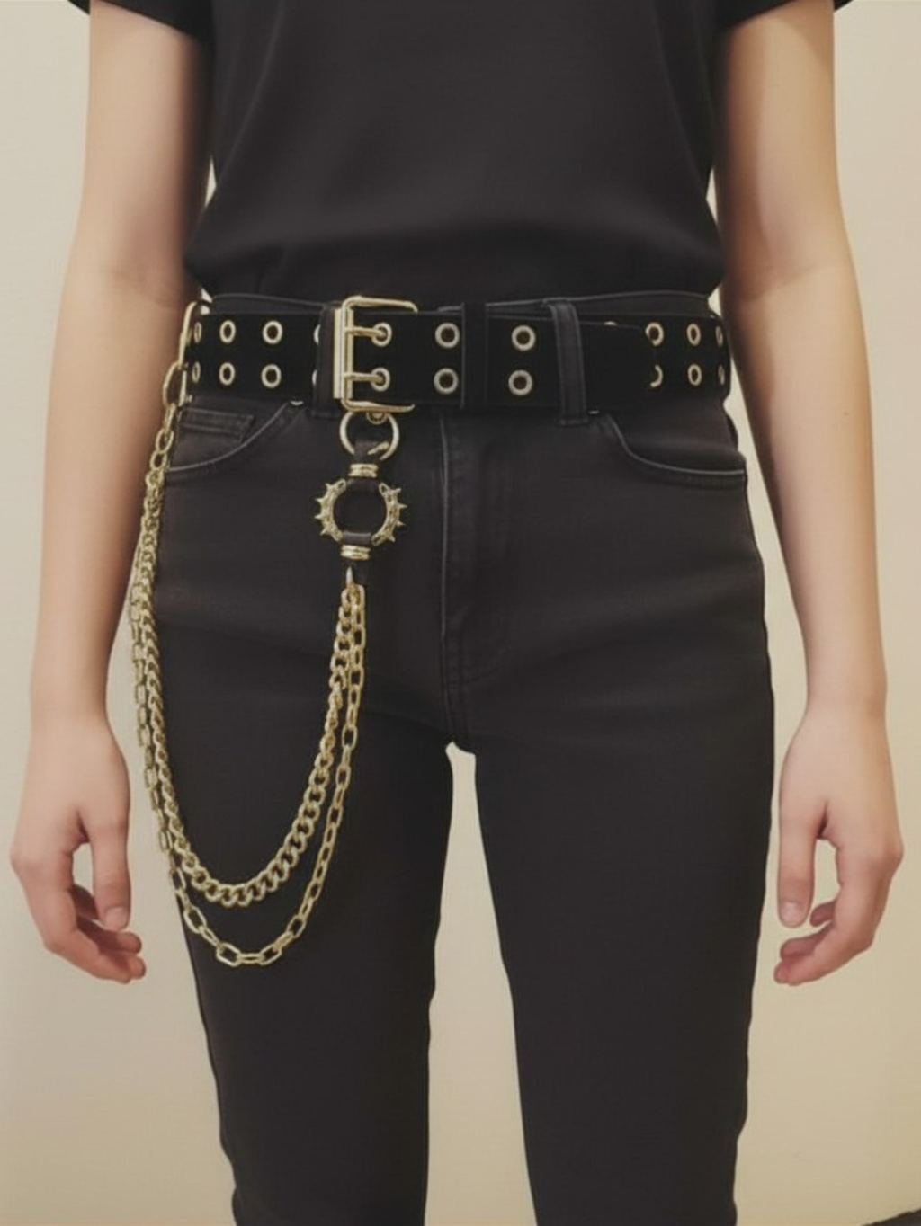 Gold & Black Grommet Belt