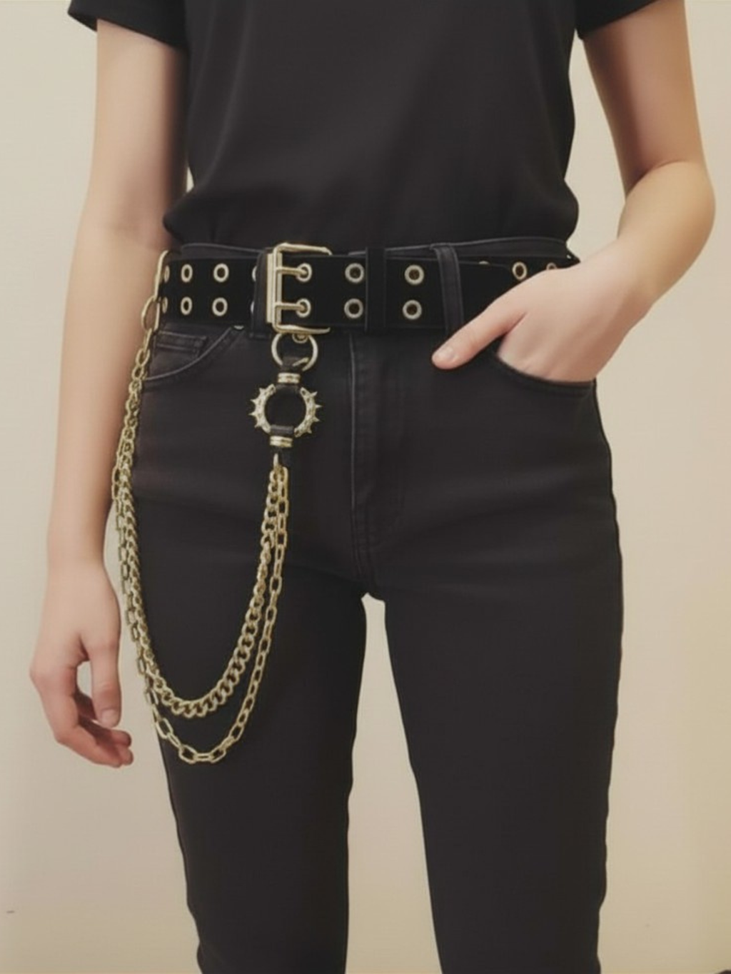 Gold & Black Grommet Belt