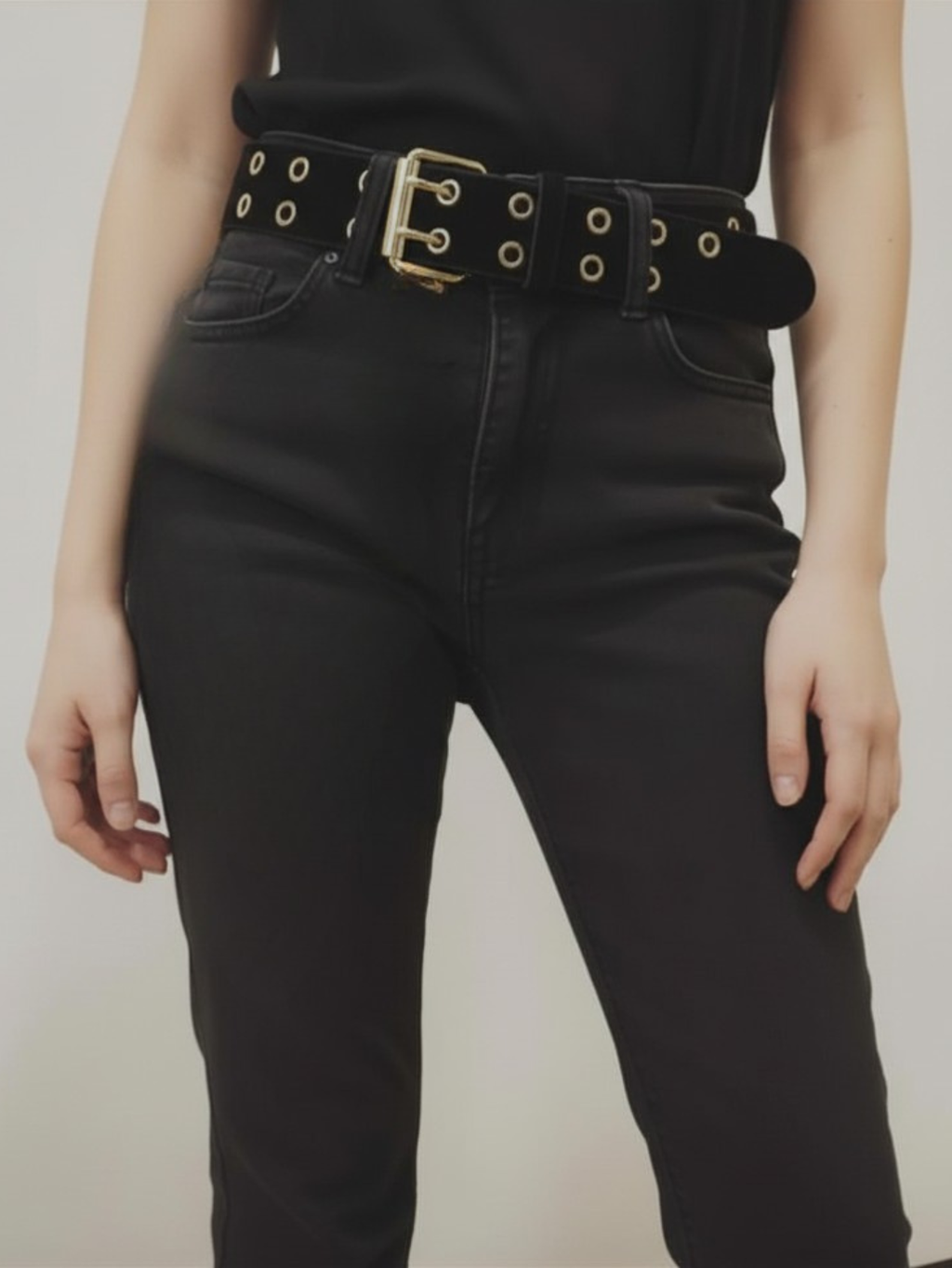 Gold & Black Grommet Belt