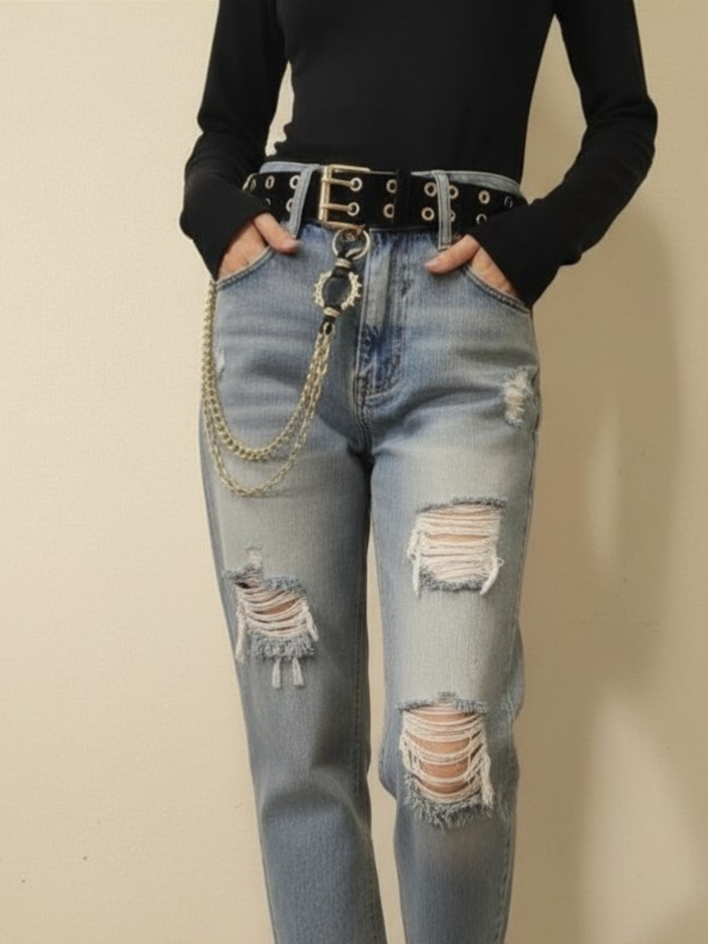 Gold & Black Grommet Belt