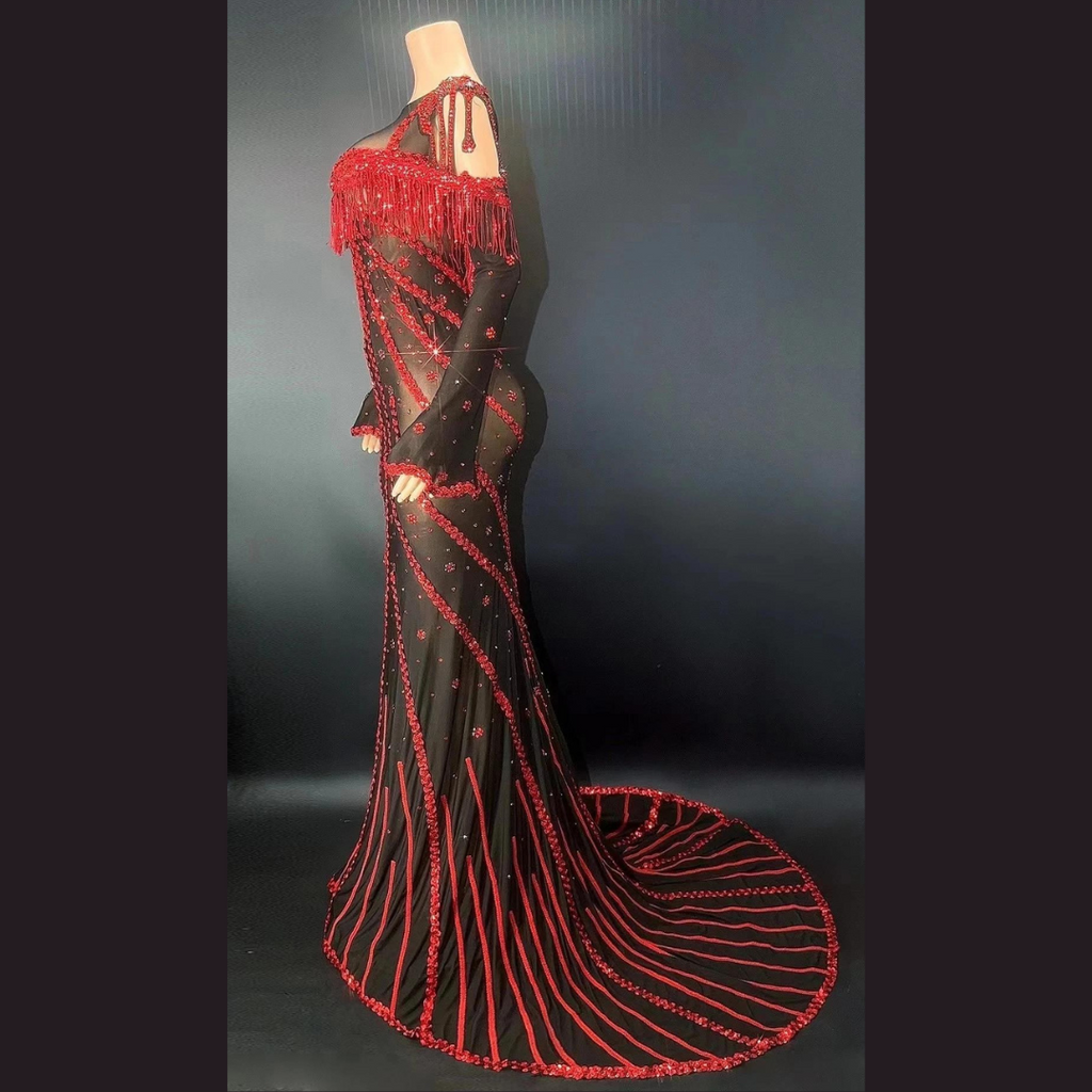 Red Sequin Sheer Dress