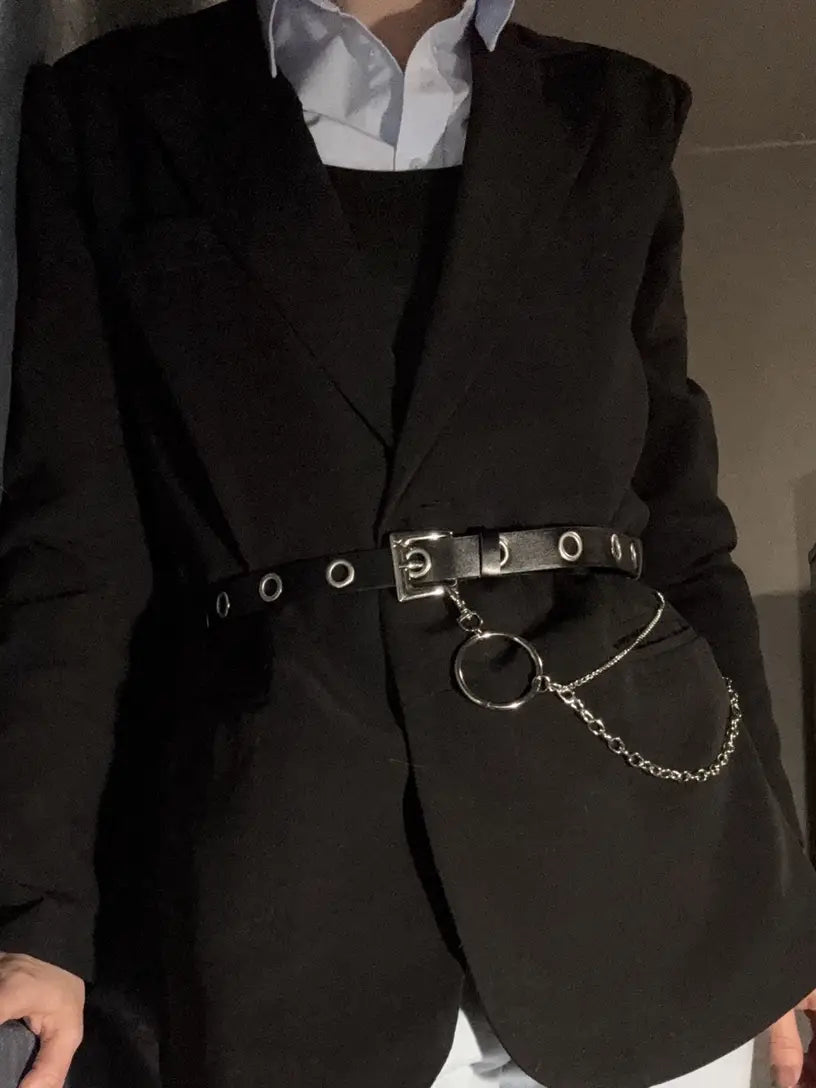 Grommet Black  Belt With Chain