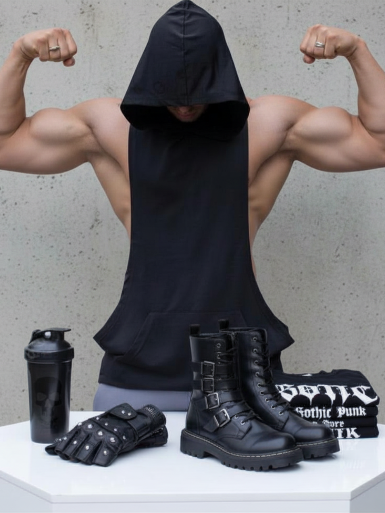 Black Sleeveless Hoodie