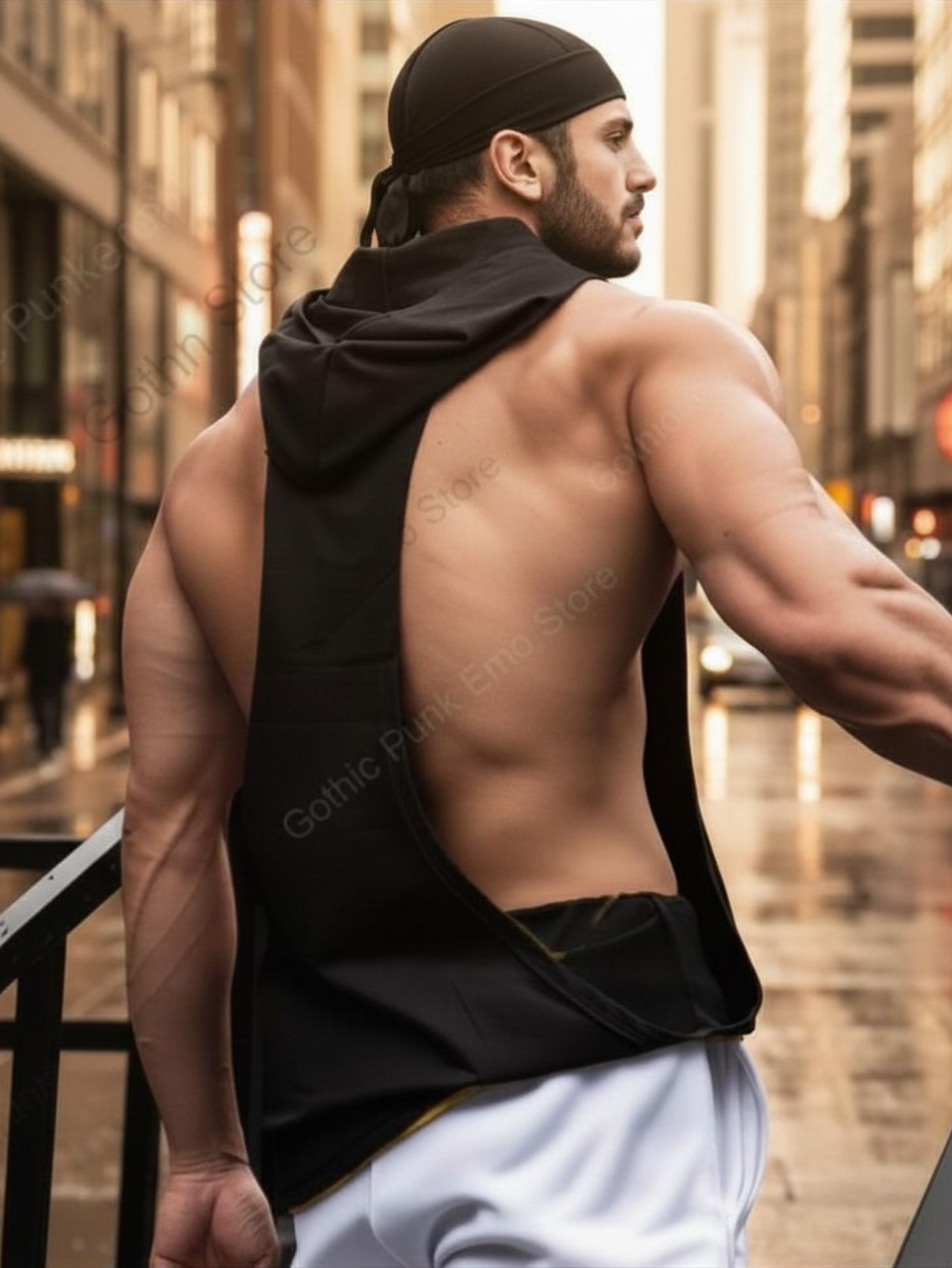 Black Sleeveless Hoodie