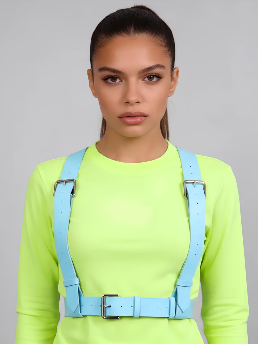 Blue Leather Suspenders