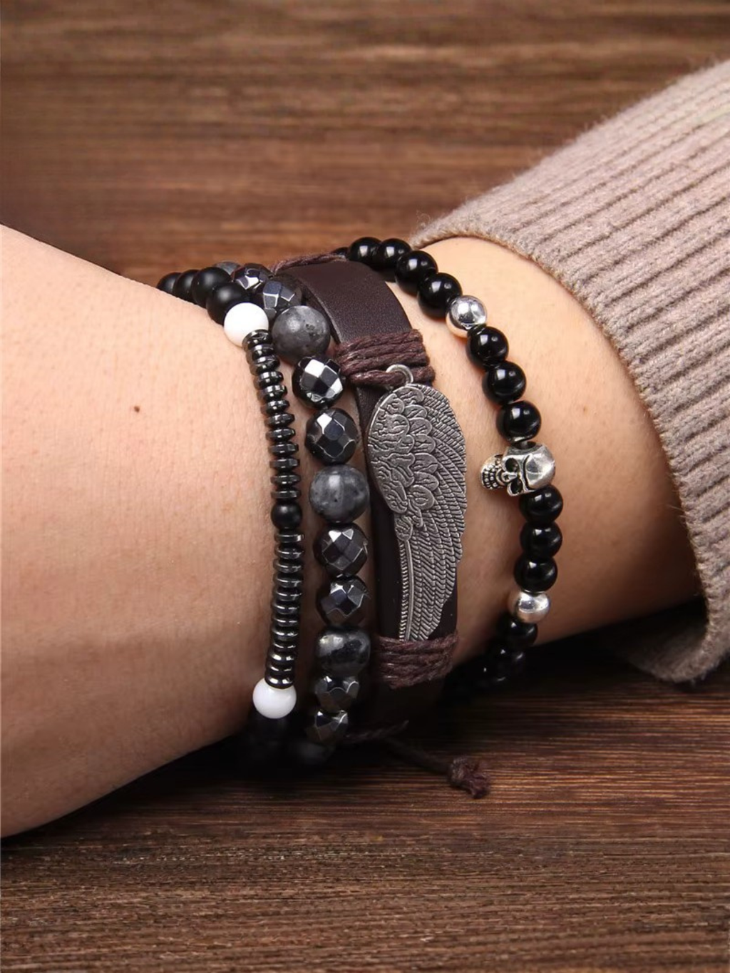 Gothic Skull Bead Bracelet Set